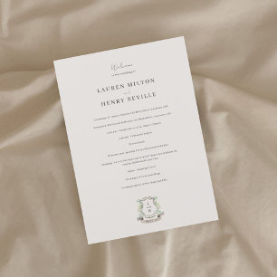 Floral Crest Watercolor Monogram Wedding Programme