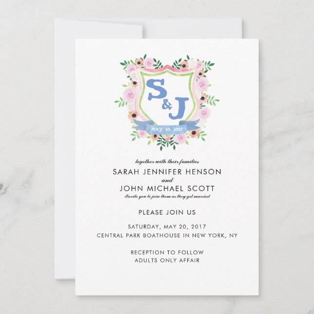 Floral Crest Wedding Invitation (Front)