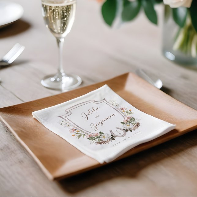 Floral Crest Western Horseshoe Monogram Wedding Napkin (Floral Crest Western Horseshoe Monogram Wedding Napkins)