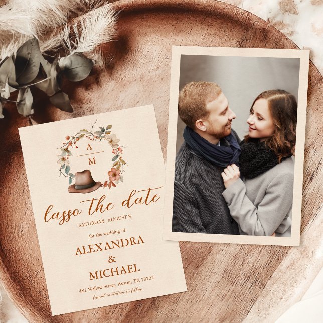 Floral Crest Western Monogram Wedding Save The Date (Creator Uploaded)