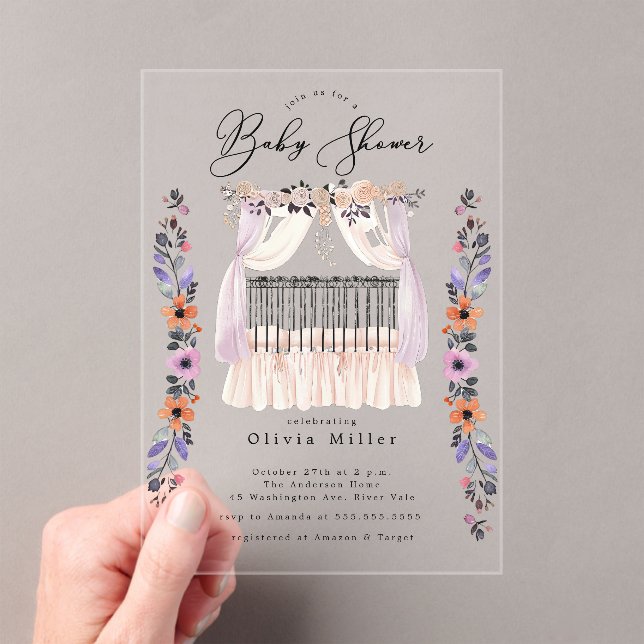Floral Crib Baby Shower Invitation (Insitu (Handheld))
