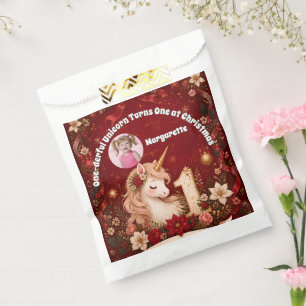 Floral Crimson Unicorn Christmas 1st Birthday Favour Bags