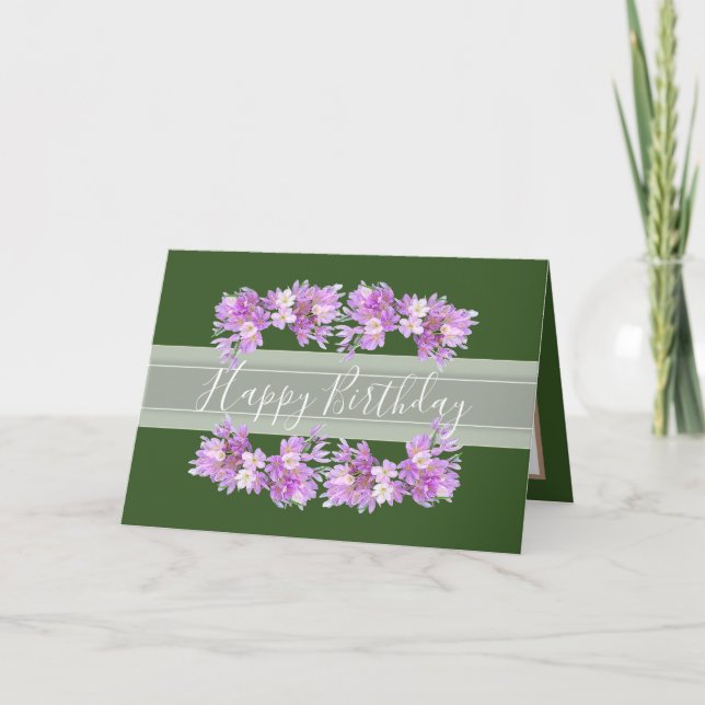 Floral Crocus Flower Bouquet Green Girl Birthday Card (Front)