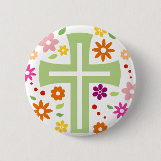 Floral Cross 6 Cm Round Badge