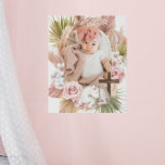 Floral Cross Baby Photo Baptism Gift Faux Canvas Print<br><div class="desc">A beautiful custom baptism gift. With a watercolor floral design and cute sleeping baby sheep these canvas prints are perfect for girls christenings. Find matching items in my shop.</div>