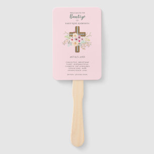 Floral Cross BAUTIZO Bautismo Baptism Program Hand Fan
