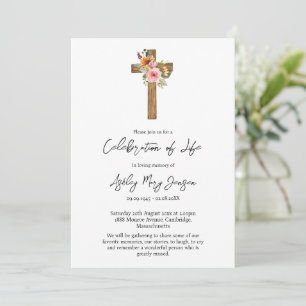 Floral Cross Celebration of Life Funeral Invitation