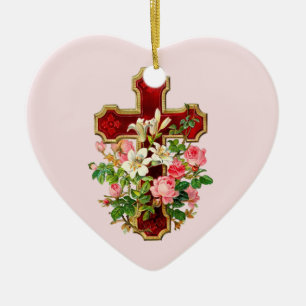 Floral Cross Ceramic Tree Decoration