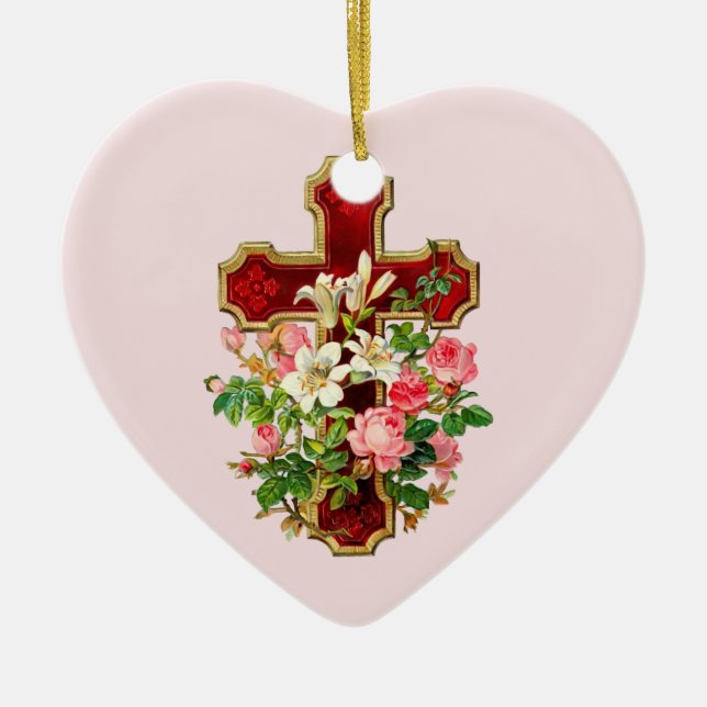 Floral Cross Ceramic Tree Decoration (Front)