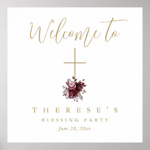 Floral Cross Christian Mother and Baby Blessing Poster