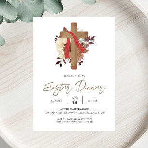 floral Cross Christian Spring Easter Dinner Invitation
