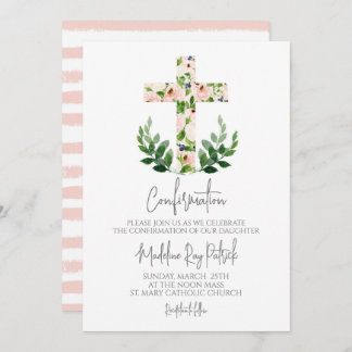 Floral Cross Confirmation  Invitation