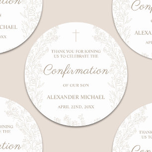 Floral Cross Confirmation Thank You Classic Round Sticker