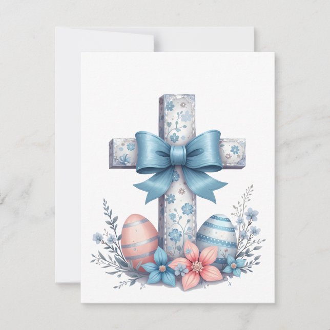 Floral Cross Coquette Jesus Bow Christian Religion Invitation (Front)