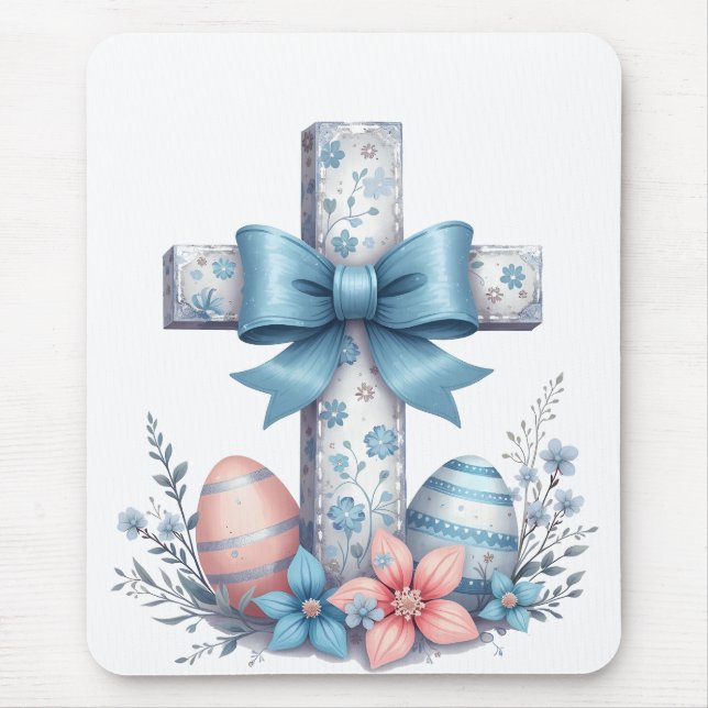Floral Cross Coquette Jesus Bow Christian Religion Mouse Mat (Front)