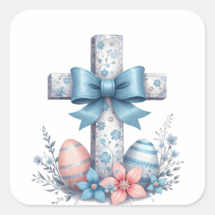 Floral Cross Coquette Jesus Bow Christian Religion Square Sticker