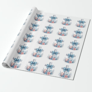 Floral Cross Coquette Jesus Bow Christian Religion Wrapping Paper