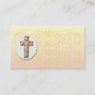 Floral Cross Creamy Peach Damask Template Business Business Card