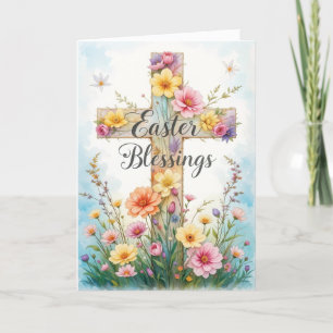 Floral Cross Easter Blessings Holiday Card