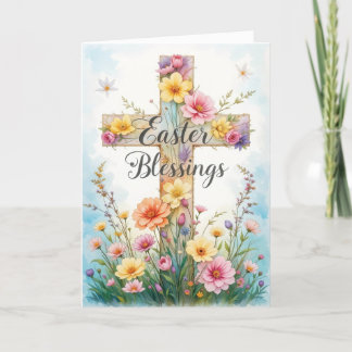 Floral Cross Easter Blessings  Holiday Card