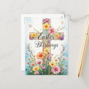 Floral Cross Easter Blessings  Holiday Postcard