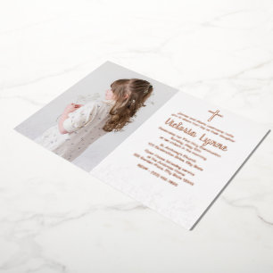 Floral Cross First Communion with Photo Foil Holiday Card