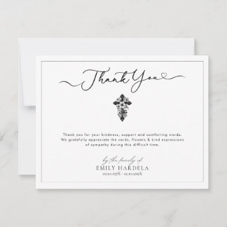 Floral Cross Funeral Thank You Card