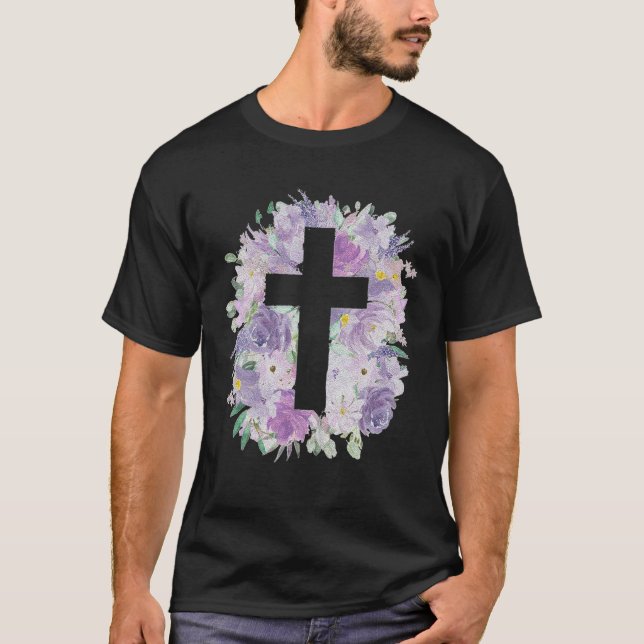 Floral Cross Happy Easter Day Flower Lover For Wom T-Shirt (Front)