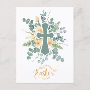 Floral Cross Happy Easter Personalised  Holiday Postcard