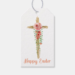 Floral Cross, Happy Easter, Religious Gift Tags