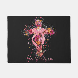 Floral Cross 'He Is Risen' Doormat