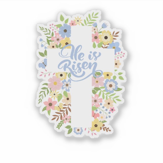 Floral Cross He is Risen Easter  (Front)
