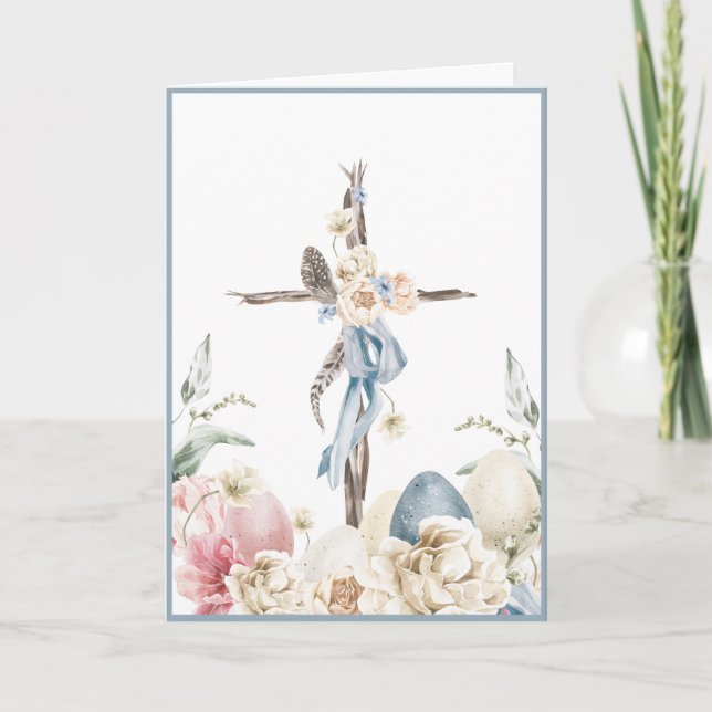 Floral Cross | He is Risen Easter Personalised Car Card (Front)