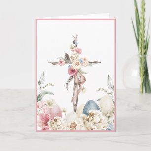Floral Cross   He is Risen Easter Personalised Card