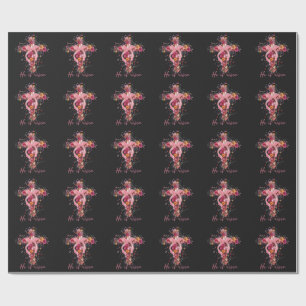 Floral Cross 'He Is Risen' Wrapping Paper