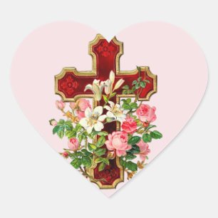 Floral Cross Heart Sticker