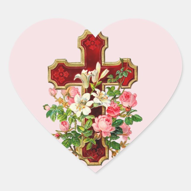 Floral Cross Heart Sticker (Front)