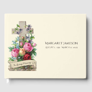 Floral Cross In Loving Memory Funeral  Guest Book