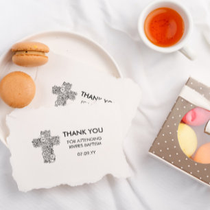 Floral Cross Line Art Baptism Thank You Rubber Stamp