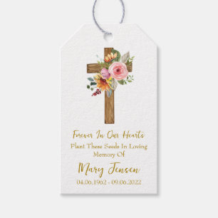 Floral Cross Memorial Funeral Seed Packet Gift Tags