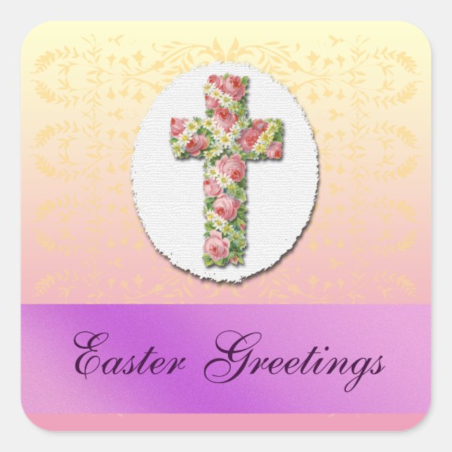 Floral Cross of Pink Roses and Daisies Sticker (Front)