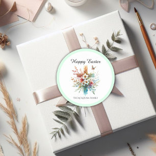 Floral Cross Pastel Watercolor Religious Easter Classic Round Sticker