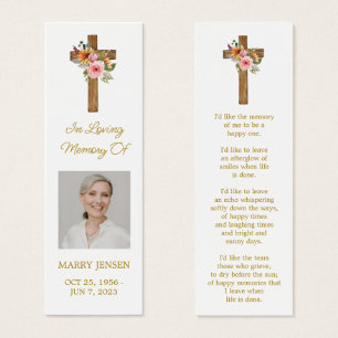 Floral Cross Photo Funeral Bookmark