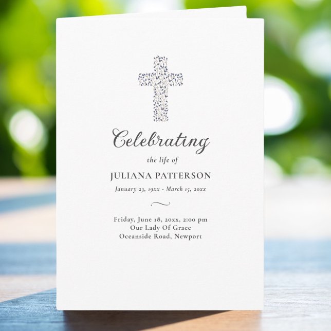 Floral Cross Photo Funeral Order of Service Programme (Creator Uploaded)