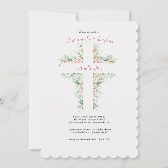 Floral Cross Religious Invitation (Front)