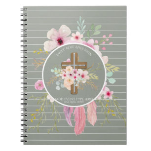 Floral Cross Religious Occasions Girl Personalised Notebook