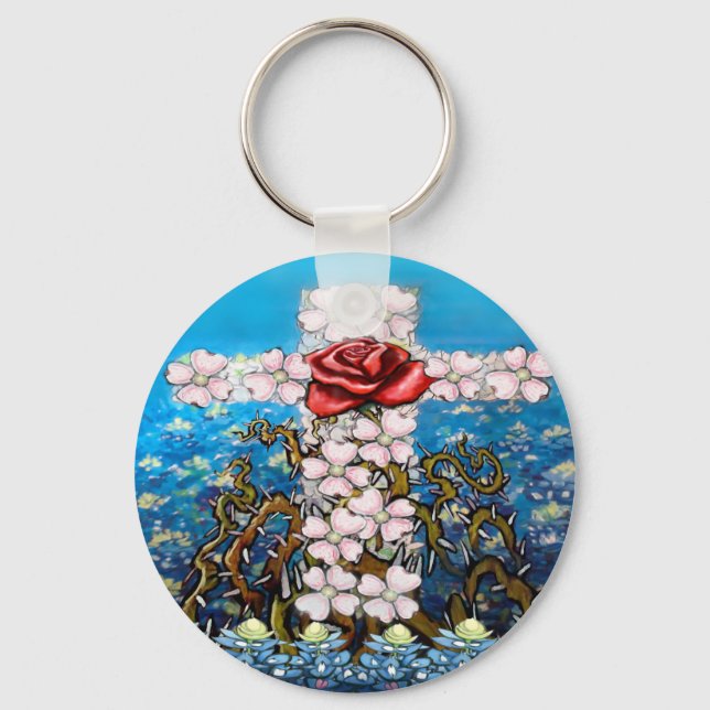 Floral Cross Rose Key Ring (Front)