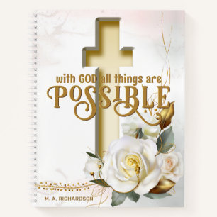 Floral Cross Scripture All Things Are Possible Notebook
