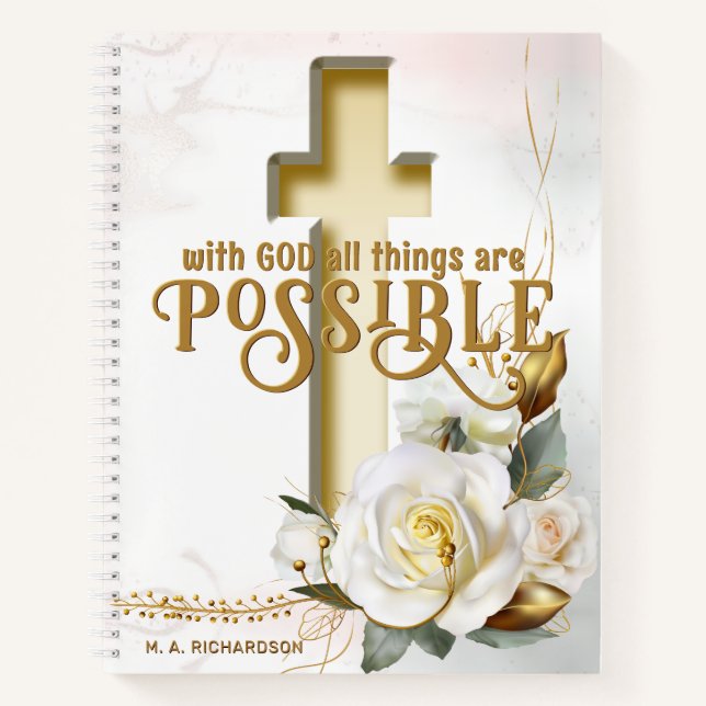 Floral Cross Scripture All Things Are Possible Notebook (Front)