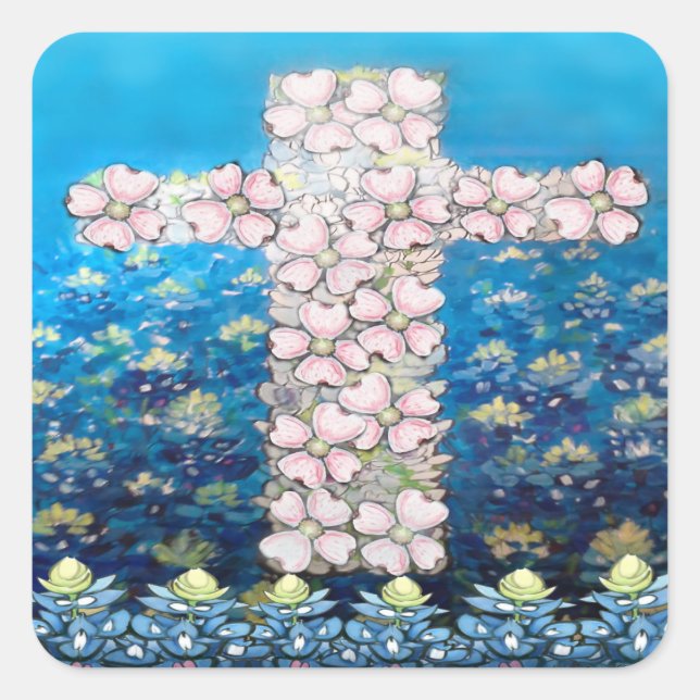 Floral Cross Square Sticker (Front)